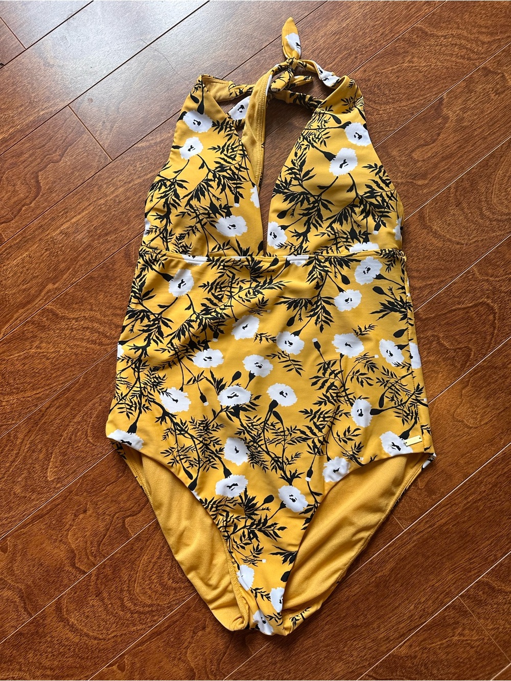 Roxy Yellow Floral Halter One-Piece Swimsuit